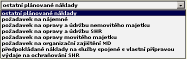 5.5.6 Požadavky na přípravu Finanční náklady Odkazem Finanční náklady na levé liště se zobrazí přehled požadavků na přidělení finančních prostředků. Položky v tabulce: MD Kódové označení finál.