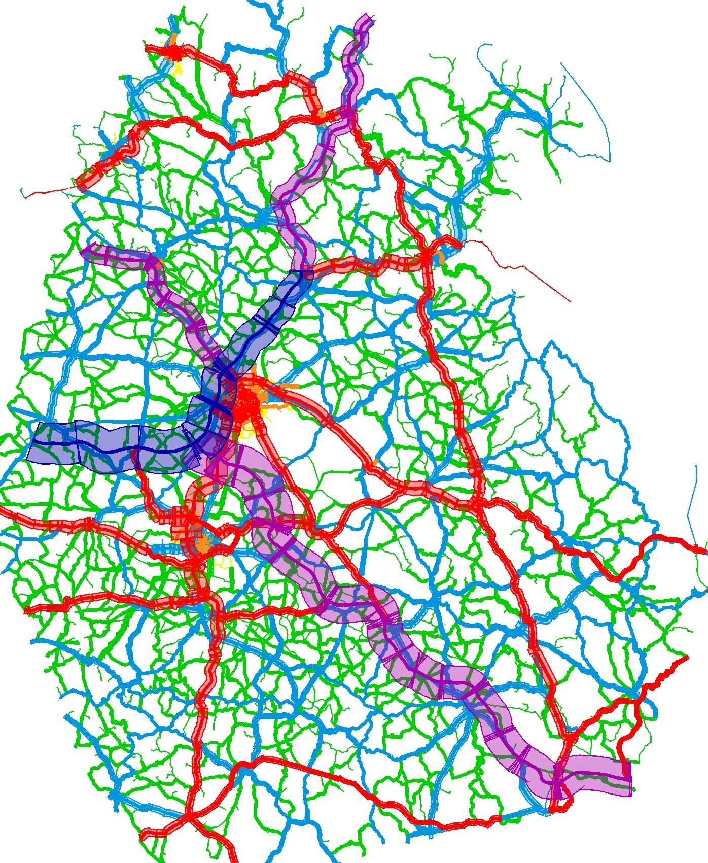 Obrázek 1 Model sítě komunikací České republiky - výhled Obrázek 2 Rozsah sítě pro výpočet
