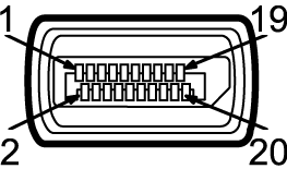 Přiřazení pinů Konektor DisplayPort Číslo pinu 20-pinová strana připojeného signálního kabelu 1 ML0(p) 2 GND 3 ML0(n) 4 ML1(p) 5 GND 6 ML1(n) 7