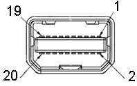 Konektor Mini DisplayPort Číslo pinu 20-pinová strana připojeného signálního kabelu 1 GND 2 Detekcia horúcej zástrčky 3 ML3(n) 4 GND 5 ML3(n) 6 GND 7