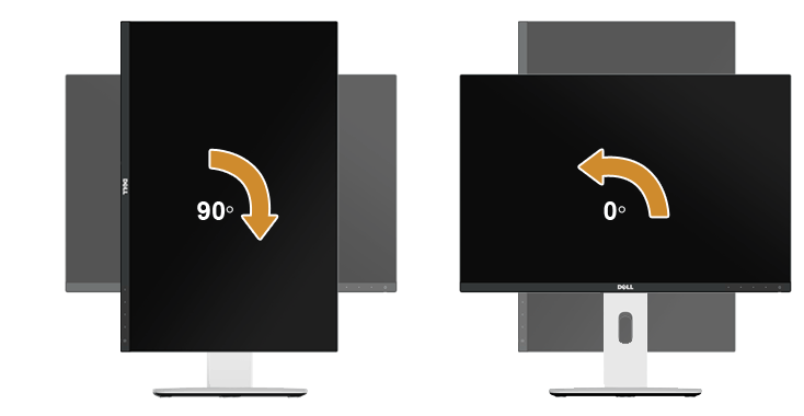 Otočení monitoru Před otočením monitoru byste měli zcela vysunout podstavec (Nastavení výšky) a naklonit monitor co