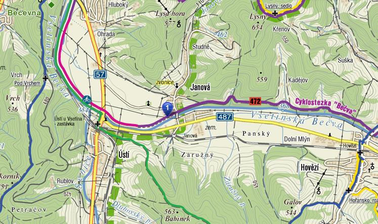 Obrázek 4: Cyklostezka Bečva- Stanoviště monitoringu: - Prostřední Bečva, GPS souřadnice Loc: 49 26'16.279"N, 18 16'1.