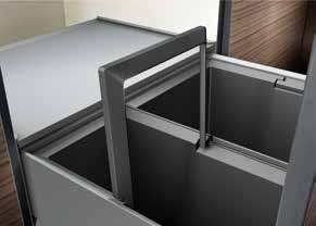 sortery a odpadkové koše BLANCO SORTERY SELECT praktické využití prostoru jednoduchý systém nahrazující výsuvnou zásuvku integrovaný výsuv k dodání pro všechny spodní skříňky 30-60 cm KÓD OBJEM (l)