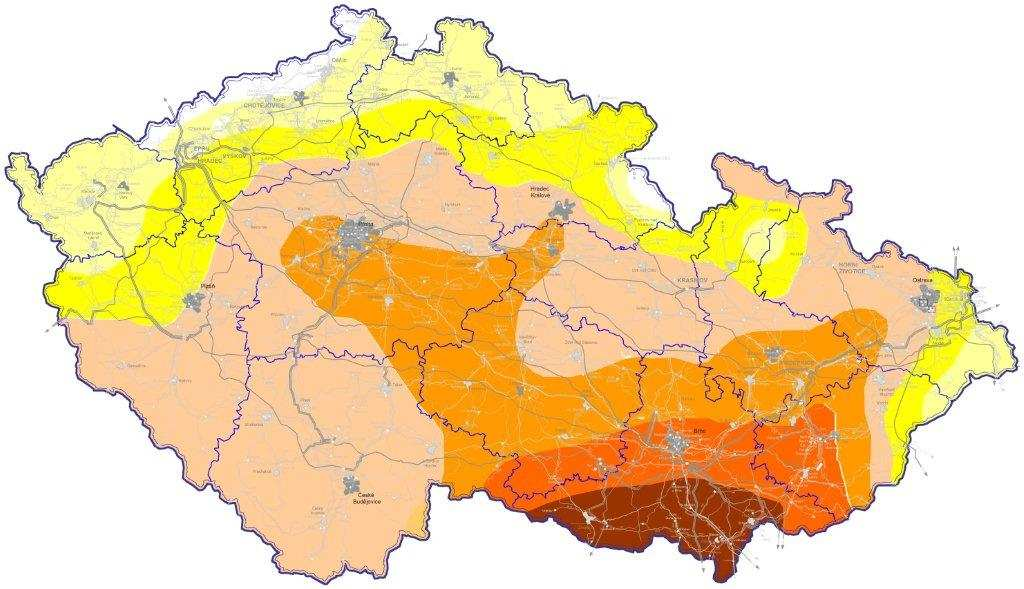 Přírodní podmínky pro uplatnění OZE v ČR (spíše omezené ) Rozložení větrného