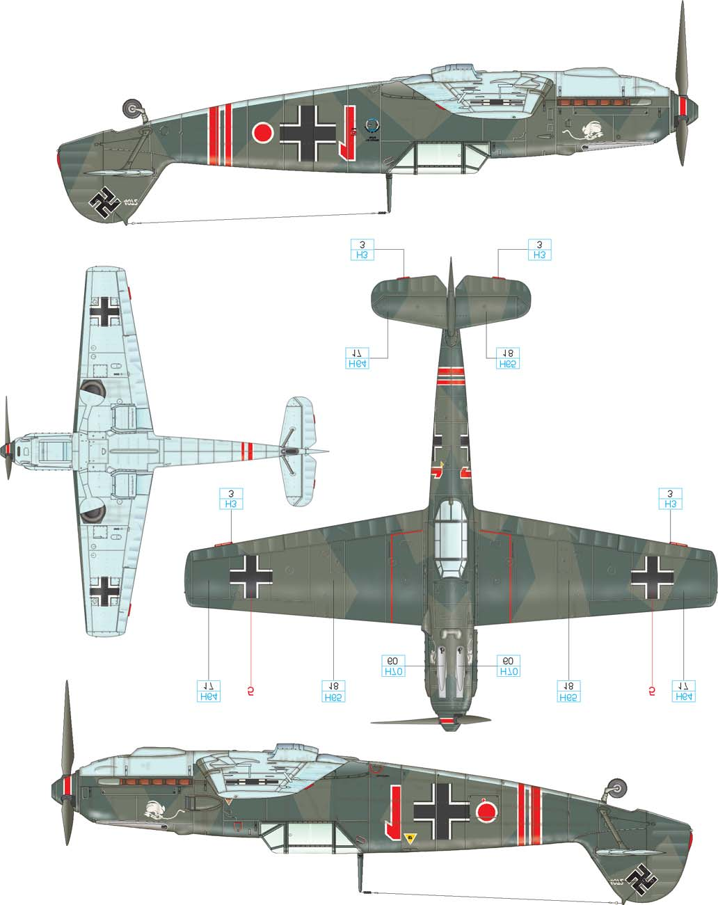 B Red 1, Hptm. Hannes Trautloft, 2./JG 77, Juliusburg, Germany, September 199 Red 1 was flown by veteran of the Spanish Civil War, later the ace and Knight s Cross recipient Hptm.