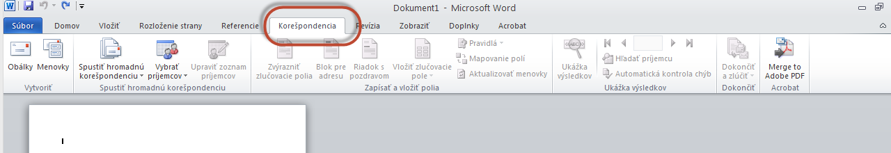 Spustenie hromadnej korešpondencie Spustime program Word Na základe predvoleného nastavenia sa otvorí prázdny