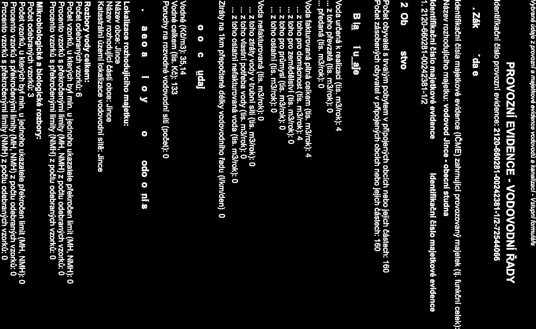 1Z Vybrané údaje z pmvomí a majetkové evidence vodovodů a kanalizací - Vstupní formuláře PROVOZNÍ EVIDENCE - VODOVODNÍ ŘADY Identifikační číslo provozní evidence: 2120-660281-00242381-112-72544066