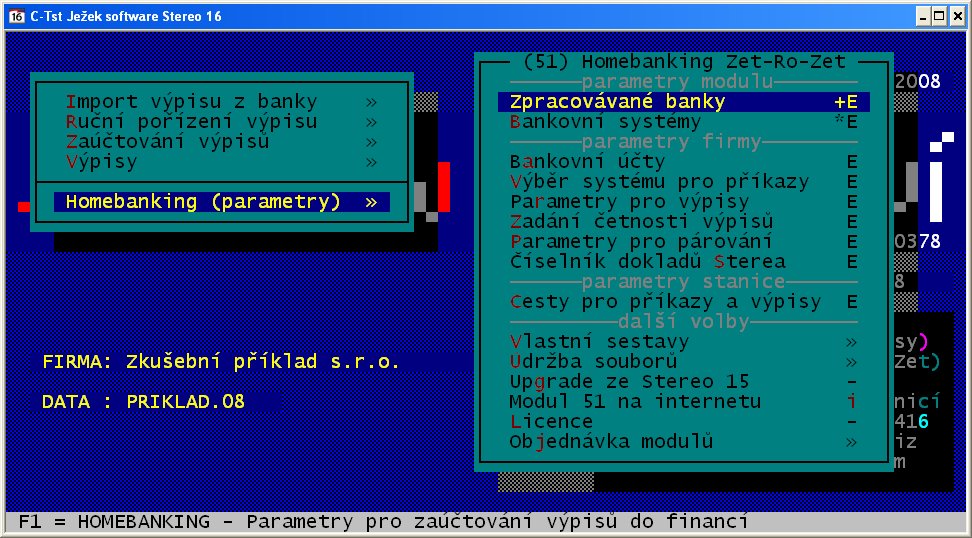 3.4 PARAMETRY IMPORTU VÝPISŮ Pro obsluhu výpisů se modul spouští kombinací kláves Ctrl+P nebo Ctrl+F8 / Vlastní programy je z editace Hlavičky, Položek výpisu Sterea.