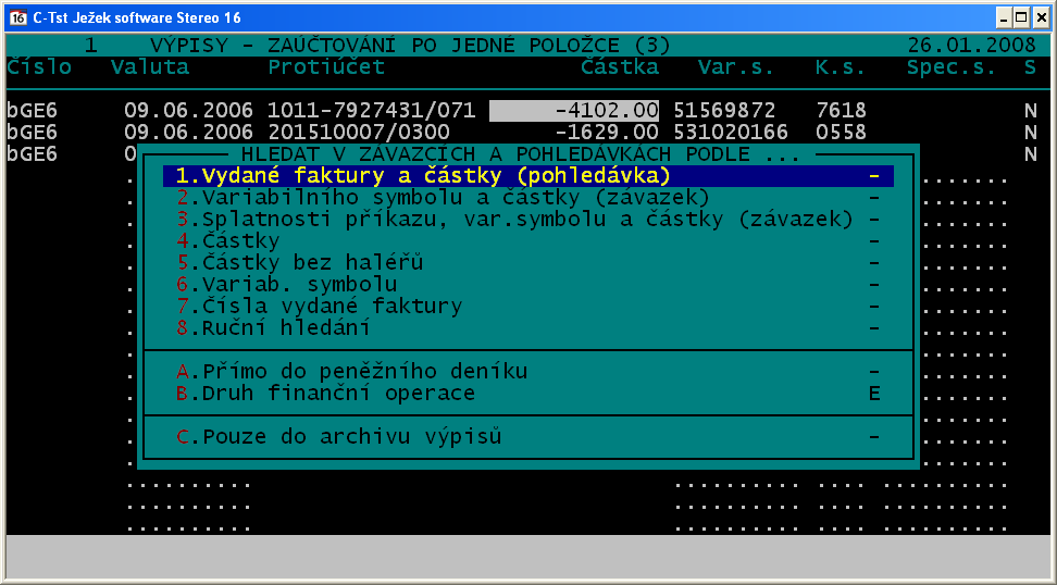 Ze seznamu položek k zaúčtování je pomocí ShiftF10 možno zobrazit detail