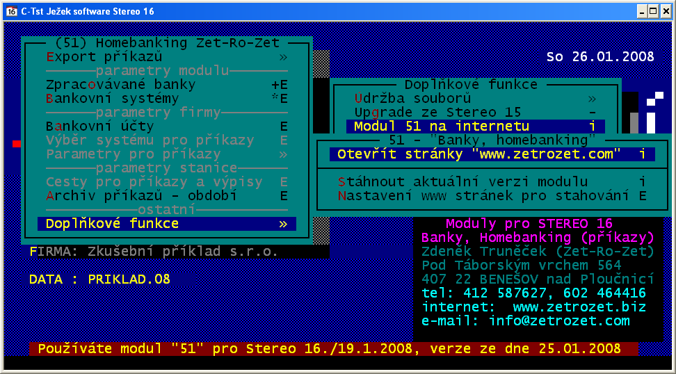 2. INSTALACE Než začnete instalovat, věnujte prosím pozornost tomuto upozornění: - VYSOKÁ NÁROČNOST NA VOLNOU KONVENČNÍ PAMĚŤ Modul Banky je spouštěn jako další součást Sterea.