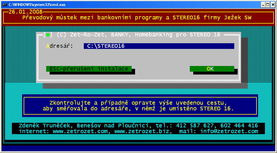 2.2 INSTALACE MODULU 2.2.1 Instalace z disket, z pevného disku Modul je možno instalovat z diskety, z CD nebo z adresáře na pevném disku. Instalaci spustíte příkazem ZETZE51, případně ZETZE51.BAT.