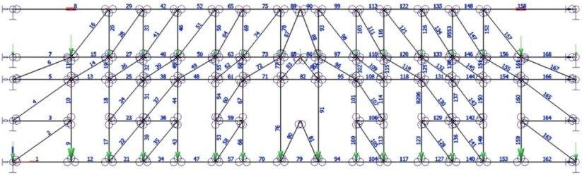 Obr. 9 - Model - náhradní příhradovina 5. VÝPOČETNÍ MODEL Na základě geometrie modelu náhradní příhradoviny byl vytvořen výpočetní model v programu Scia Engineer.