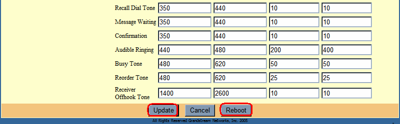 Další parametry nastavte podle obrázků, poté uložte pomocí Update a tlačítkem Reboot