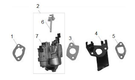 Karburátor Pozice Objednací číslo Název Name Ks 1 710008001 Těsnění vzduchového filtru Air cleaner paper gasket 1 2 710008002 Karburátor kompletní Carburetor assembly 1 3 710008003 Těsnění