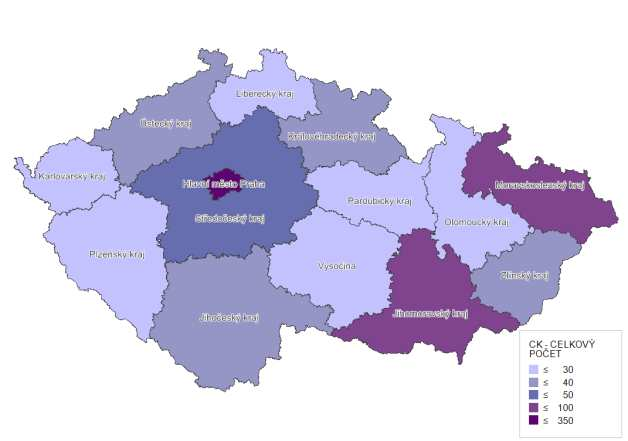 Šetření CK a CA -regionální struktura dle sídla Území (kraj) CK / CA počet % CK N=1.