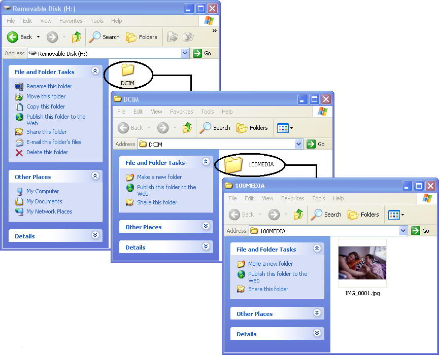 Windows XP 4 5 1. Vyberte: Open folder to view files (Otevřít složku na prohlížení souborů) 2.