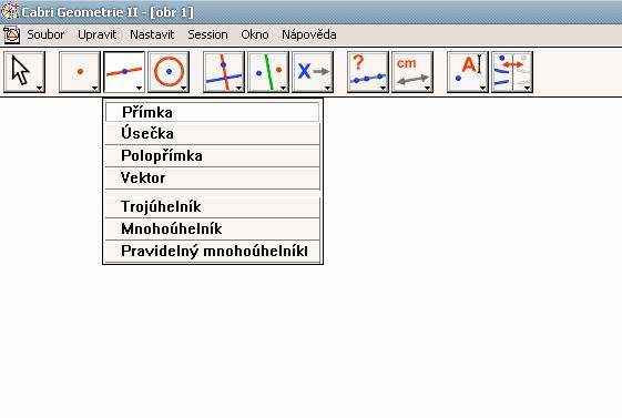 Rýsování základních geometrických útvarů a) hlavní vodorovná lišta -Soubor, Upravit,Nastavit, Série, Okna, Nápověda umožnují provádět úpravy jako je uložit obrázky, kopírovat, nastavovat různou