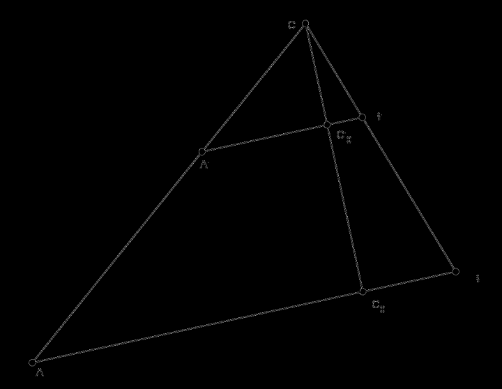 obr. 10 Diskuse. Úloha má 1 řešení. 6) Sestrojte trojúhelník ABC, je-li dáno AC : BC = 3:2, γ = 70, v c = 5 cm. Rozbor. Předpokládejme, že úloha má řešení a je vyřešena (viz obr. 11).