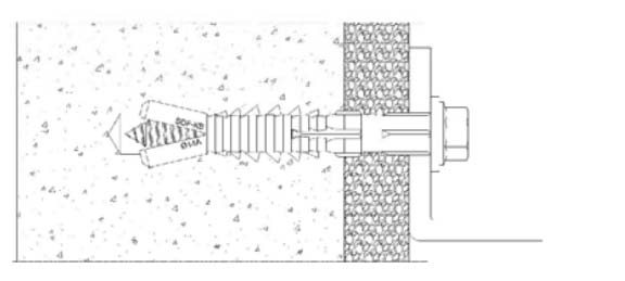 Strana 12 Evropského technického posouzení Návod na montáž (na příkladu je ukázáno upevnění předvrtaného kovového dílu) 1. Vrtání otvoru Ø 14 mm podle metody vrtání uvedené v příloze C 2.