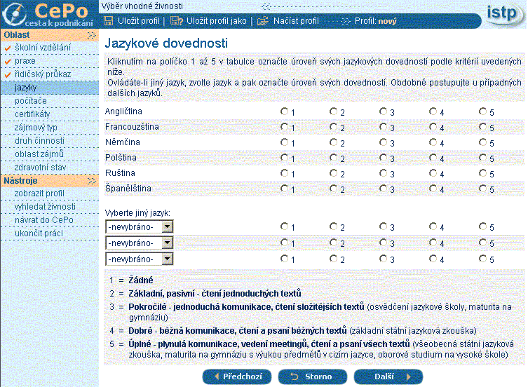 Klient kliknutím na zaškrtávací políčko nebo na text, který je o něj uveden, označí odpovídající skutečnost. Zrušit nevhodnou volbu je možné opakovaným kliknutím na zaškrtávací políčko, nebo text.