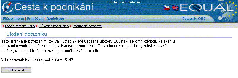 Stránka Uložení profilu Na této stránce klient zadá heslo, pod kterým chce profil uložit. Toto heslo musí mít minimálně pět znaků.