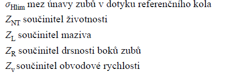 DPŽ 40 Označení veličin: Z E součinitel materiálů Podklady 7 Z ε součinitel součtové délky dotykových křivek boků zubů Podklady 8 Z H součinitel tvaru zubu Podklady 8 F t obvodová síla Zadání K A