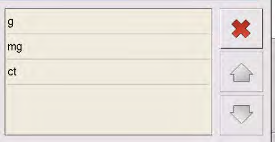 7.6.3 Výběr váhové jednotky Klepnutí na symbol jednotky umožňuje provést výběr ze zobrazeného seznamu. Seznam dostupných váhových jednotek závisí na modelu a stavu úředního ověření váhy.