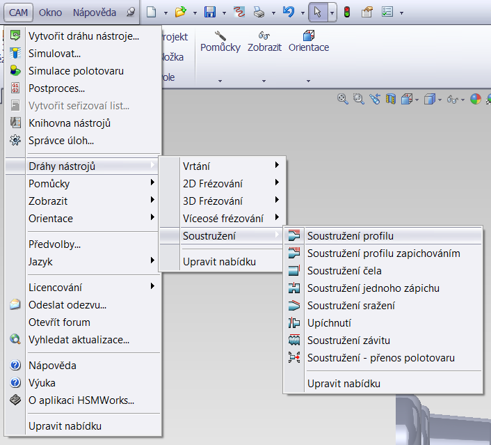 Dráha se vytvoří pomocí funkce soustružení profilu. Lze ji tvořit: 1. příkazové menu -> soustružení -> soustružení profilu 2.