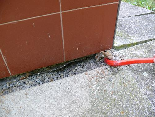 Založení objektu Při obhlídce budovy bylo po odkrytí okapového chodníku zjištěno