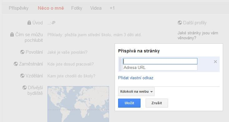 Konkrétně u položek na pravé straně profilu, konkrétně Další profily, Přispívá na stránky a Doporučené odkazy jsem objevil nedostatek v popisku formuláře.