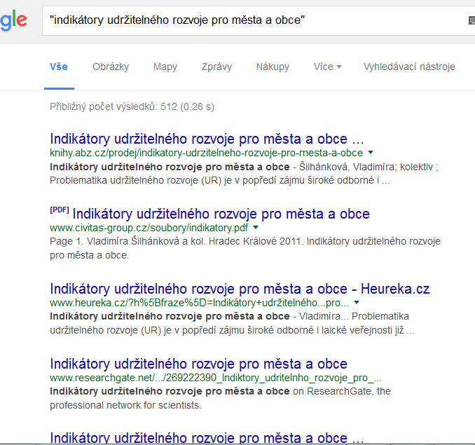 Indikátory UR Sustainability indicators Google: 46 tis. odkazů Google Scholar: 37 tis.