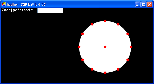 Hodiny bude tvořit bílý kruh na souřadnicích [300, 50] s průměrem 200 pixelů.