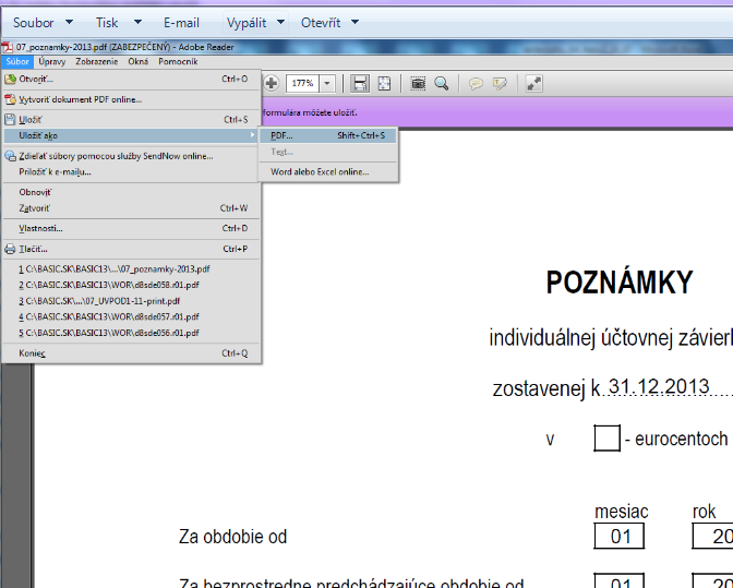 Číslo 07 na obrázku znamená číslo účtovnej jednotky v prípade inštalácie basic.sk pre viac účtovných jednotiek. Za číslom nasleduje typ výkazu a rok.