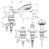 perlátor M 24 x 1 automatický prepínač sprcha/vaňa zasúvateľná ručná sprcha pripojovacia tlaková hadica G 1/2 x G 1/2 x 600 mm poistka proti