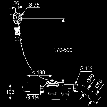 nerozoberateľným zápachovým uzáverom 2 ohybné kolená 50 mm výška uzatvárania vody s magnetickou zátkou podľa DIN EN 274 chróm-nikel 2123035-00 20,27