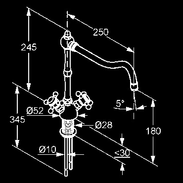 KLUDI ADLON DREZ KLUDI ADLON drezová batéria DN 8 rustikálna rukoväť trieda prietokového množstva A otočný výtok (360 ) Cascade perlátor M 22 x 1 s