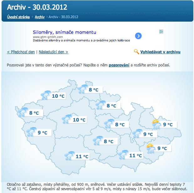 . 3. 2012 00:00 30. 3. 2012 00:255, kde byla závada v záznamu údaje o čase (minuty byly počítány v rozmezí 0-255 namísto 0-60) Ukázka vypuštěných dat: datum čas rychlost směr teplota 30.03.