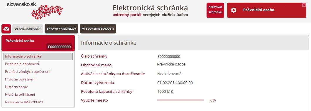 1) v mene právnickej osoby, ktorej elektronickú schránku chcete aktivovať na doručovanie. Obr.