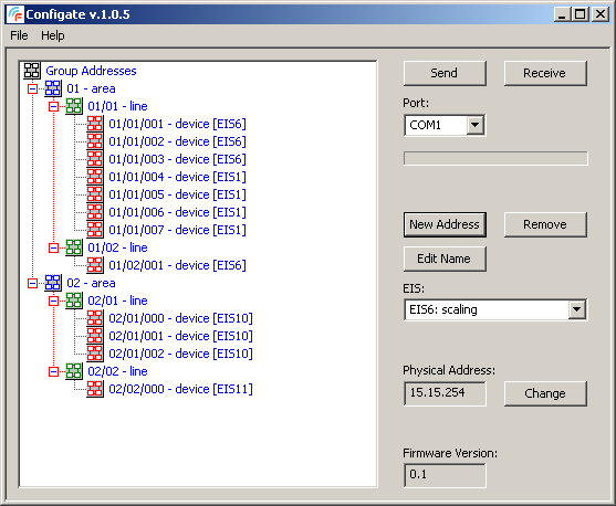 Nastavení seznamu poslouchaných adres programem Configate K nastavení adres převodníku slouží program Configate.exe určený pro OS Windows 2000 a novější.
