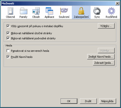 4.2. Mzilla Firefx V hrní liště Vašeh prhlížeče klikněte na nabídku Nástrje a vyberte plžku "Mžnsti ". Nastavení zabezpečení. 4.3.