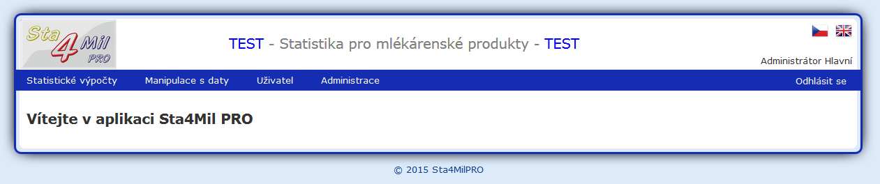 3.4. Základní menu aplikace P úspěšném přihlášení d aplikace se zbrazí základní menu aplikace Menu je zbrazván pdle stupně právnění a bsahuje plžky: Statistické výpčty.