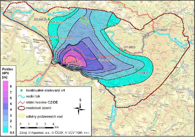 V2 S0-2: bez odběrů v 3 hladiny podzemní vody se pohybují zhruba o 2,2 m