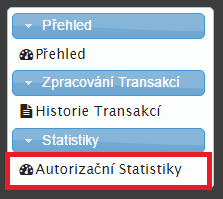 Stránka Autorizační Statistiky Další funkce Portálu pro obchodníky je stránka Autorizační statistiky.