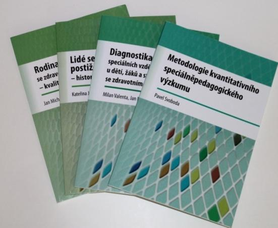 Obr. 5. Studijní texty k psychologickým propedeutikám Z oblasti SPECIÁLNĚPEDAGOGICKÝCH PROPEDEUTIK byly vydány studijní texty: Metodologie kvantitativního speciálněpedagogického výzkumu. (Mgr.