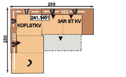 opěrky hlavy, nastavení hloubky sedu a přístavným taburetem vyklápěcím vpravo Plocha lůžka: 223 x 134 cm 2 viz.