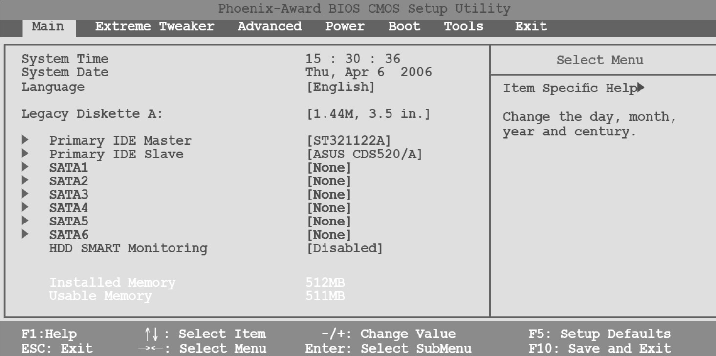 Standard CMOS Setup 23 Obrázek 3.2: Obrazovka svislého Setupu s řádkem nabídek Standard CMOS Setup Je první nastavovací obrazovkou, o níž si povíme.