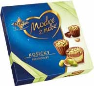 milánská směs, mandle v čokoládě, lísková jádra v čokoládě bal.