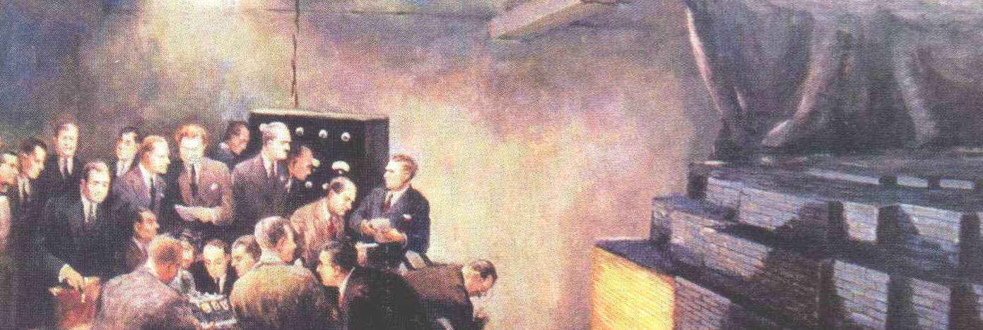 1942 za přísného utajení ve sklepě chicagského stadionu pod vedením Enrico Fermiho. (obr.
