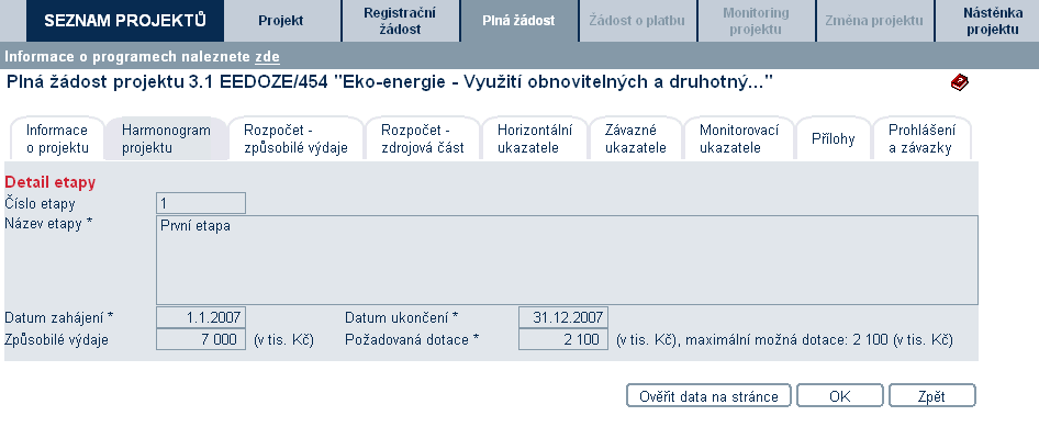 3 Rozpočet V záložkách Rozpočet způsobilé výdaje a Rozpočet