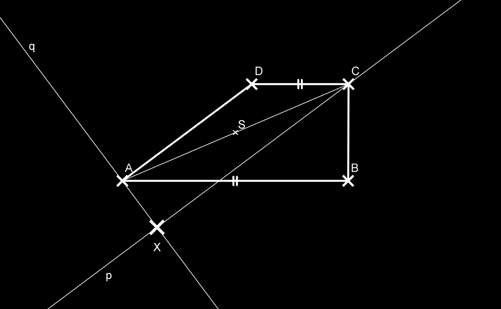 Konstrukci je možno provést i takto: 1) lichoběžník ABCD (byl zadán) 2) p; p AD C p 3) q; q AD A q 4) X; X p q 1 bod 3 Určete součet čísel A + B + C (A, B a C jsou celá čísla) tak, aby pro každé x R